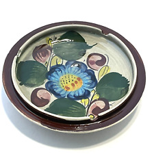 Vintage Pottery Ashtray Round Colorful Floral Hand Painted Made in Mexico 3 Slot picture