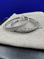 David Yurman Sterling Silver Crossover Large Hoop Earrings W/Pave Diamonds 44mm picture