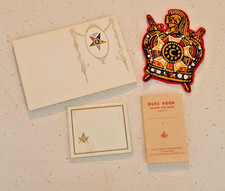 Vintage Free Mason Masonic Lot Patch, 1952 Unused Dues Book, Note Cards picture