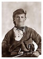 JESSE JAMES HOLDING PISTOL 16 YEARS OLD WILD WEST 5X7 SEPIA PHOTO picture