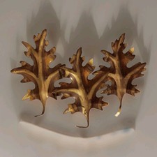 VTG MCM Brass Oak Leaves Metal Wall Hanging 3 pieces picture