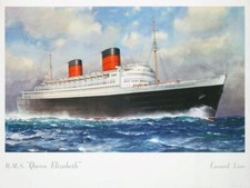 CUNARD R.M.S. Queen Elizabeth Ocean Liner New Metal Sign: 12x16