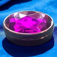 Beautiful Silver Pill Box Oval Faceted Amethyst Colored Trinket Box 1.75”X1.25” picture