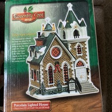 Vintage 2002 Lemax Coventry Cove”Valley View Church”Porcelain Christmas Village picture