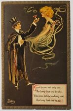 Dwig Tuck Art Nouveau Smoking Man Toasts Lady In Smoke Fantasy Postcard R29 picture