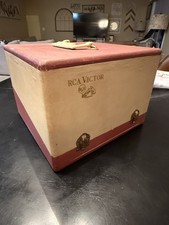 Vintage 1950s RCA Victor Portable Case - Empty Shell Faux Leather Red Cream Good picture