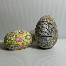 Godiva Sequin Beaded Easter Egg Trinket Box Lot Handmade picture