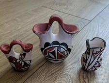 Native American Miniature Jemez Pueblo Pottery Vase Lot set of 3 Signed picture
