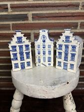 Vintage Holland Delft Blauw Blue Hand Painted Amsterdam Canal House Planter Set picture