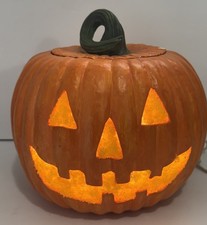 RARE VINTAGE ATLANTIC CERAMIC PUMPKIN LIGHT JACK O LANTERN HALLOWEEN 2 PCS picture