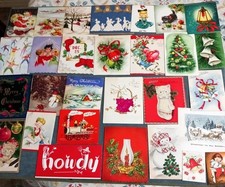 Vtg Lot 30+ Sweet Cute Mid Century Christmas Greeting Cards Santa Bells Elves 06 picture