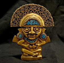 Pre Columbian Inca Gold Inti God Idol Figure 14.5cm 5.7in Tall Museum Replica picture