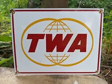VINTAGE TWA AIRLINES PORCELAIN AIRPORT AIRPLANE SIGN 12