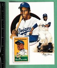 1990 Jackie Robinson Bkn Dodgers Postcard Prosport Creations Inc Paluso Art Ex+  picture