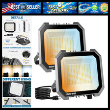 2 Pack LED Flood Lights Outdoor, 3CCT 3000/4000/6000K Selectable 100W 10000LM Fl picture