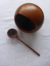 Vtg Sowe Konst Sweden Teak Wood Orb Sphere Nut Dish And Spoon Modern Design picture