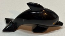 Vintage Hand Carved Wood Dolphin Figurine 4 Inch Black Lacquer Painted Sculpture picture