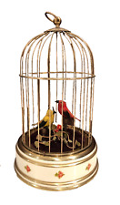 Eschle Germany 2 Bird Wind Up Animated in Brass Enamel Cage Vintage picture