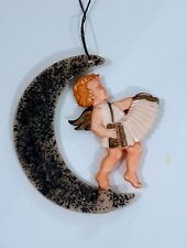 Vintage Christmas Angel Musician Mica Moon Ornament German Celluloid Glitter picture