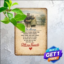 Loving Elderly Couple Walking Together Metal Tin Sign Sweet Anniversary Art picture