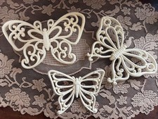 Vtg Homco White Butterfly Wall Plaques Set Of 3 7537 Faux Wicker MCM Boho 70s picture