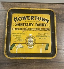 VINTAGE HOWERTOWN SANITARY DAIRY MILK CREAM CHEESE METAL TRAY NORTHHAMPTON, PA. picture
