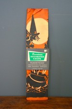 Vintage Halloween Witch Crepe Paper Cat Pumpkin 10ft banner Antique NOS RARE picture