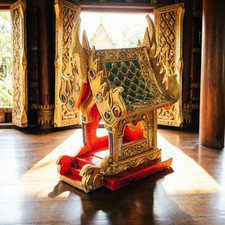 Thai Spirit House Wooden Shrine Mini Cultural Home Decor Gold Color picture