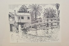 Venice Canal & Bridge in Venice, CA Lithograph Print SIGNED By Herbert Nikirk picture