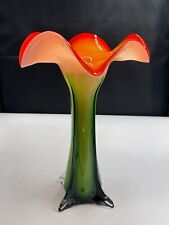 Murano Style Glass Vase Base Green To Vibrant Red Gloss Deco Style 14”Tall Lily picture