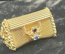 Vintage Miniature Gold Tone Mesh Pill Box Purse Jeweled Rhinestones picture