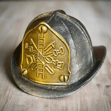 Fire Helmet Cast Iron Bottle Opener With Zinc Embossed Plate picture
