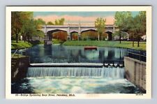 Petoskey MI-Michigan, Bridge Spanning Bear River, Antique, Vintage Postcard picture