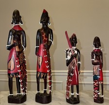 Vintage Maasai Tribal Warriors Kenya African Sculpture Hand Carved 12” and 9” picture