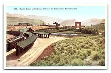 Rustic Depot Gardiner Entrance To Yellowstone National Park Wyoming Postcard picture