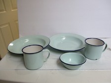 VTG Mint Green Bumper Harvest Enamelware Camping 5 Piece Lot picture
