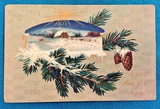 1907 Christmas New Year TUCK Postcard North Star Snow Pine Cone Branch Vermont picture