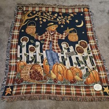 Vtg Classics Simply Country Tapestry Halloween Throw, Pumpkin Scarecrow,1992 NWT picture