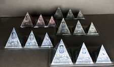 Vintage Set of 3 Miniature Egyptian Pyramids Etched Hieroglyphics Copper Metal   picture