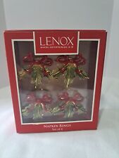 Lennox Gold Tone Holly & Red Bows Napkin Rings. Christmas  picture