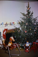 c1960's 35mm Slide, Christmas Tree Rocking Horse Fireplace red Child Color Photo picture