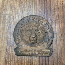 Antique Vintage Monarch Motor Aide Inc. Car Security Service Emblem Badge picture