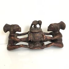 Antique Luba Offering Bowl Double Male Figure Congo African Tribal Art Bird picture