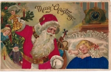 Silk Santa Claus ~Sleeping Child~Asian Doll~Toys~Antique Christmas Postcard~k269 picture