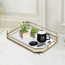 Metal Vintage Octagon Glass Surface Mirror Tray Luxurious Makeup Perfume Holder picture