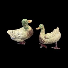 Lot Of 2 Antique Putz Italy Composition Mallard Ducks With Metal Feet & 1 Needs picture