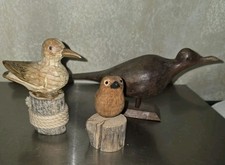 THREE Vintage Carved Wood Bird Figurine Sculptures. AS IS picture