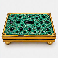 Vintage 1950s Evans Green & Gold Cloisonné Enamel Cigarette Box Mid Century picture