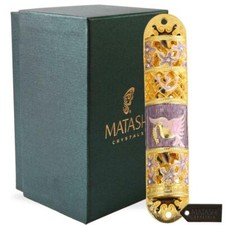 Matashi Hand Painted Enamel Mezuzah Embellished w a Floral Design w Gold Accents picture