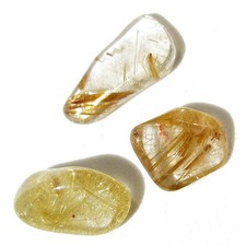 3 Gold Rutile Quartz Tumbled Stones Golden Rutilated Crystal Gemstone Polished picture